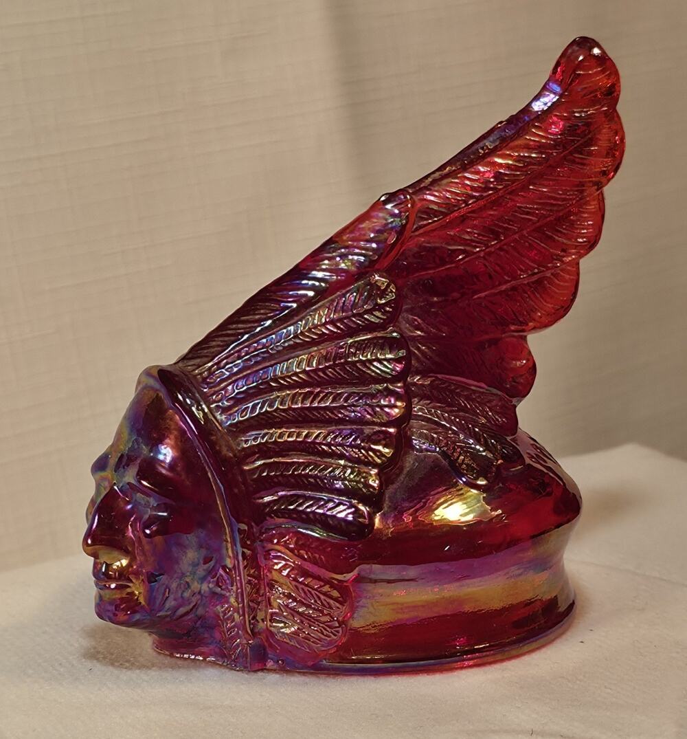 Vintage Boyd Art Glass Ruby Carnival Indian Chief Toothpick Holder Figurine